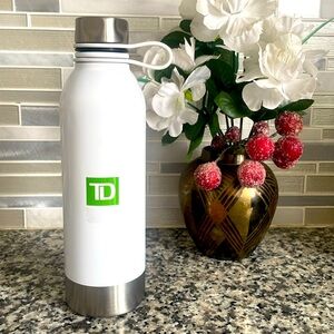 TD Bank Stainless Steel Water Bottle White Green Logo NWOT